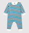 Babies' Footless Blue Striped Padded Cotton Jumpsuit MALLARD /MARSHMALLOW